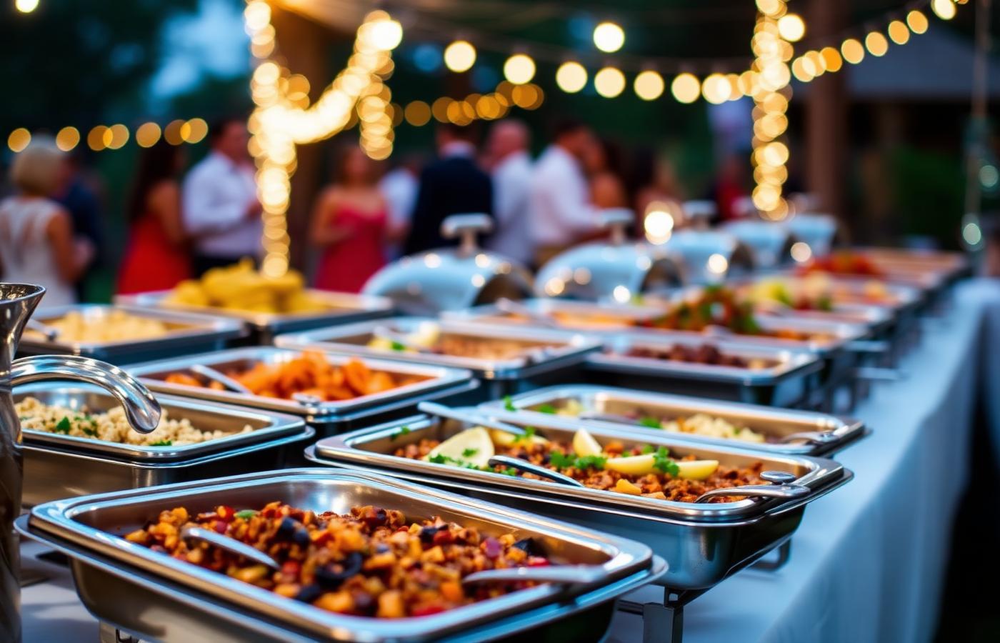 Catering buffet table at an evening event